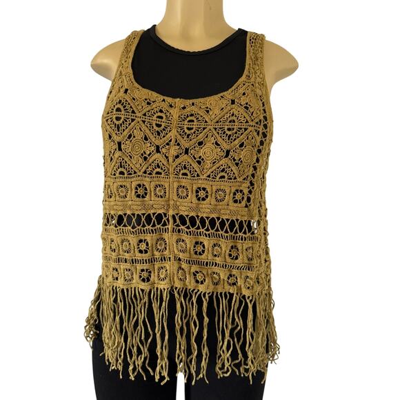 Tank Top  Boho Crochet Fringe Size S  Cotton Festival Beach Coverup Vest Y2K - Picture 1 of 8